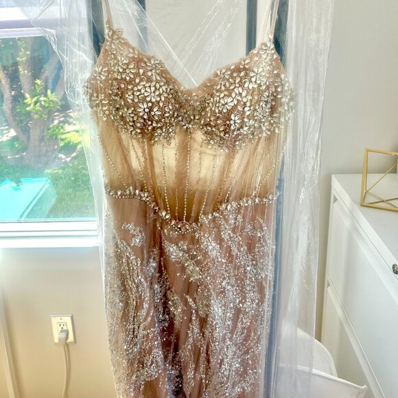 Ladivine Silver Nude Sparkle Crystal Pageant Dress Prom Gown 6 - Picture 6 of 11